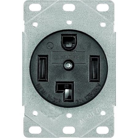 Eaton Wiring Devices Straight Blade Receptacle, 14-30R, 30 A, 125/250V AC, 3 Pole, 4 Wire, Flush Mount, Grounded AH1257BK-F