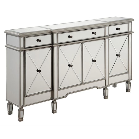 Elegant Decor 3 Drawer 4 Door Cabinet Silver ClearHand Rubbed, Antique Silver 60 x 14 x 36 in. MF6-1001SC