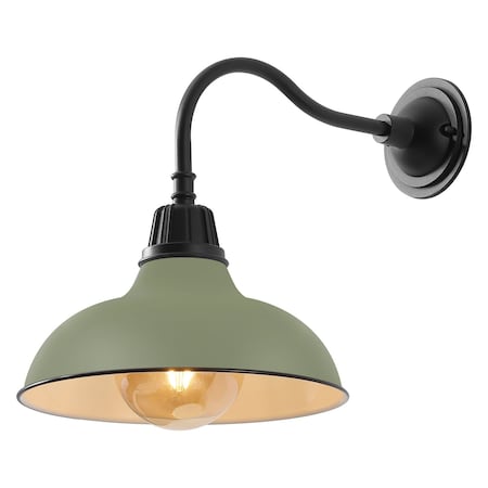 Jonathan Y Aurora 12.25" 1-Light Farmhouse Industrial Iron LED Gooseneck Arm Outdoor Sconce, Matte Olive Green JYL7613I