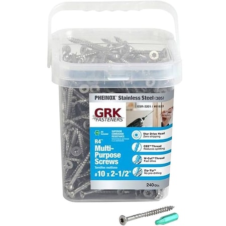 Grk Fasteners Deck Screw, #10 x 2-1/2 in, 18-8 Stainless Steel, Flat Head, Torx Drive 61633