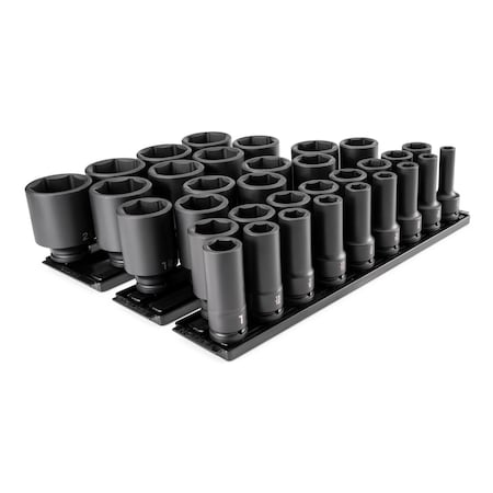 Tekton 3/4 Inch Drive Deep 6-Point Socket Set with Rails and Trays, 33-Piece (1/2 - 2-1/2 in.) SID93108