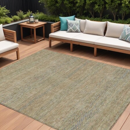 Homeroots 8' X 10' Beige And Taupe Striped Washable Indoor Outdoor Area Rug 615653