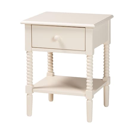 Baxton Studio Braith Farmhouse Ivory Spindle Wood 1-Drawer Nightstand 258-14209-ZORO