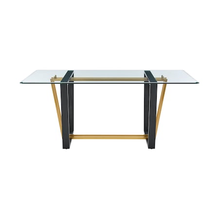 Homeroots 72" Clear And Gold Glass And Iron Sled Base Dining Table 569431