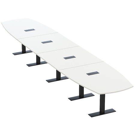 Skutchi Designs Arc Boat Conference Table With Power, 48 in W, 240 in L HAR-ABOT-48X240-T.BK-W960-EBLK