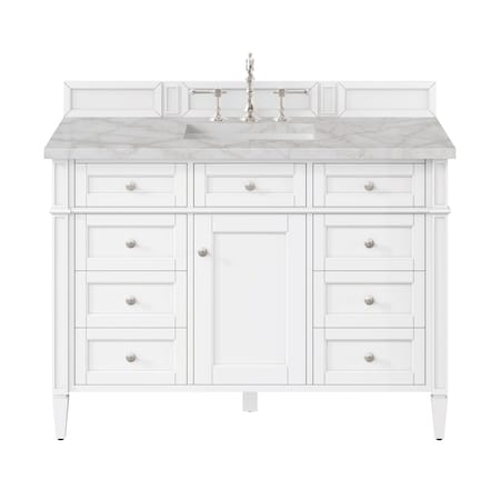 James Martin Vanities Brittany 48in Single Vanity, 3CM Victorian Silver Silestone Top, FreePower Wireless Charger 655-V48-BW-FVSL