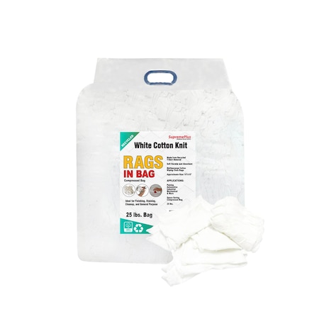 Supremeplus Recycled White Knit T-Shirt Cleaning Rags, 25 lbs. Bag SP-7130