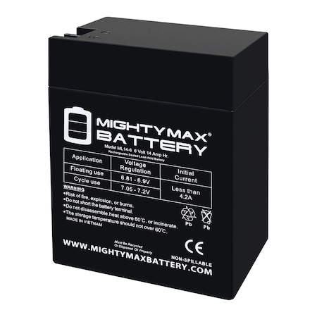 Mighty Max Battery ML14-6 - 6 Volt 14 AH, Fast-on Terminal, Rechargeable SLA AGM Battery MAX4140740