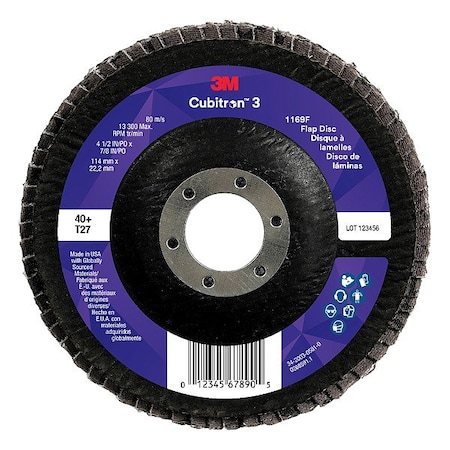 3M Cubitron Abrasive Flap Disc, Coated, Polyester, PK10 7100380474