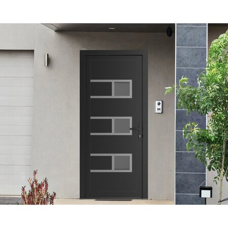 Vdomdoors Front Exterior Prehung Metal-Plastic Door, Manux 8933 Matte Black, Office Commercial and Residentia MANUX8933EXD-BLK-W36xH80-LH