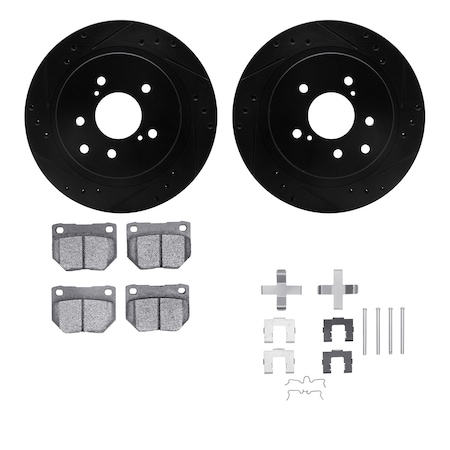 Dynamic Friction Co DFC Rotors-Drilled & Slotted-Black w/ 5000 Advanced Brake Pads Incl Hdw 8512-67035