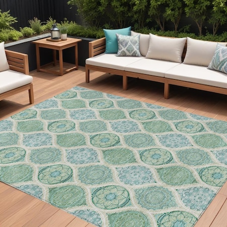Homeroots 9' X 12' Sage Ivory And Teal Blue Floral Medallion Washable Indoor Outdoor Area Rug 614633