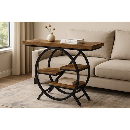 Kioottoo 39.4'' Industrial 4-Tier Console Table, Rustic Brown Sofa Table TB-JW0717