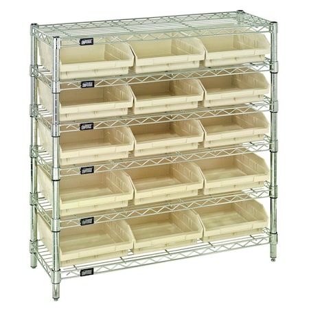 Quantum Storage Systems WIRE SHELVING UNIT W / IVORY BINS WR6-36-1236-109IV