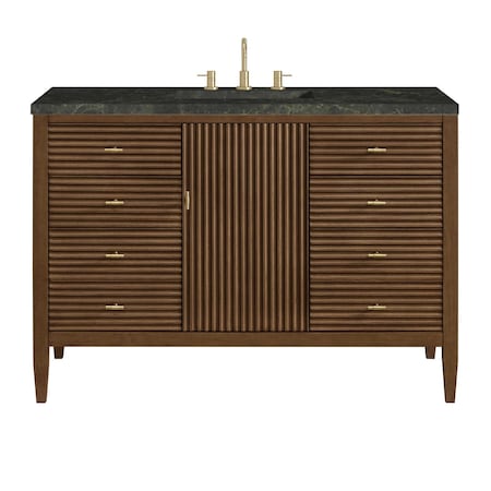 James Martin Vanities Myrrin 48" Single Vanity, Mid Century Walnut, w/ 3 CM Phantome Eclos Top 485-V48-WLT-3PHT