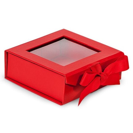 Nashville Wraps Red Folding Box with Window and Ribbon Closures, 4x4x1.5in, 24PK FBB4RE