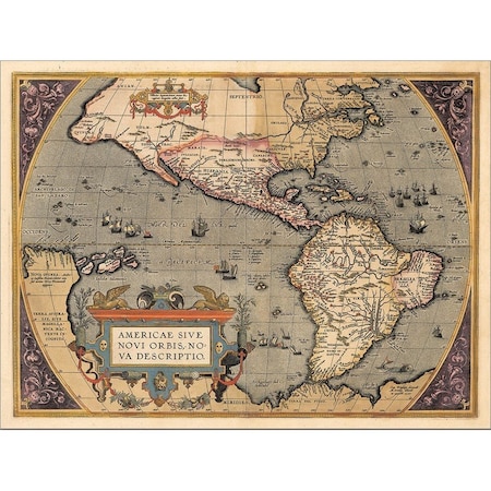 Homeroots 20" X 28" Vintage 1598 Map Of The Americas Wall Art 391932