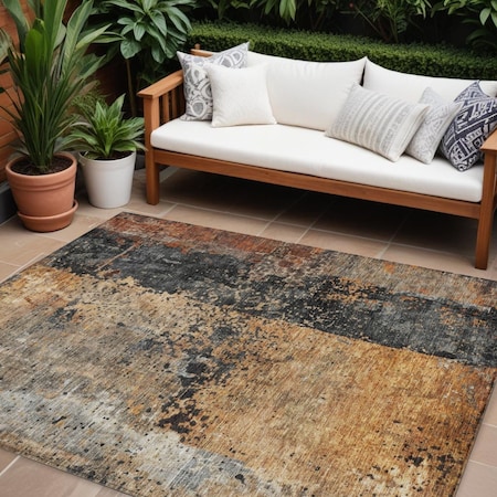 Homeroots 8' X 10' Copper And Black Abstract Washable Indoor Outdoor Area Rug 606071