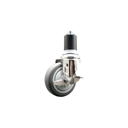Service Caster 4 Inch 316SS Thermoplastic Rubber Swivel 1-7/8 Inch Expanding Stem Caster Brake SCC-SS316EX20S414-TPRB-TLB-178
