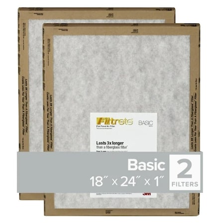 Filtrete Air Filter, 24 in L, 18 in W, 2 MERV, For: Air Conditioner, Furnace and HVAC System FPL21-2PK-24