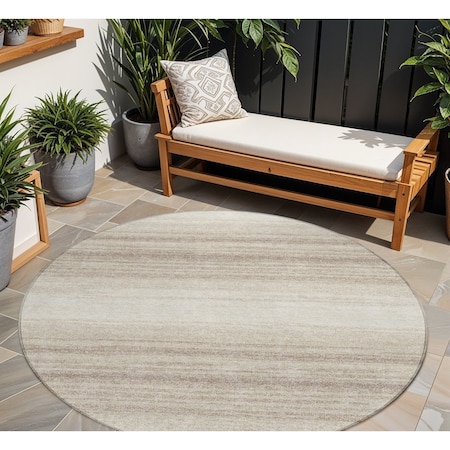 Homeroots 8' Ivory And Beige Round Abstract Washable Indoor Outdoor Area Rug 599972