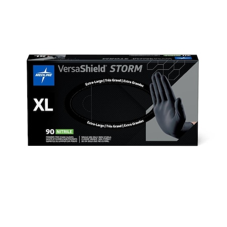 Medline VersaShield Storm Exam Gloves, Nitrile, Powder-Free, Black, Size XL, 900PK MG6114