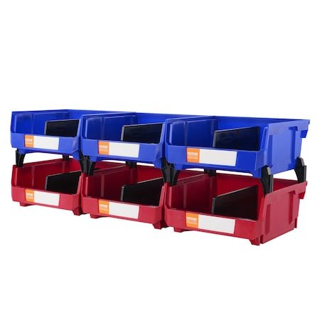 Vevor Hanging Stackable Storage Bin Plastic Organizer Garage Box 6 PCS Blue/Red, 6PK DDWL-5399