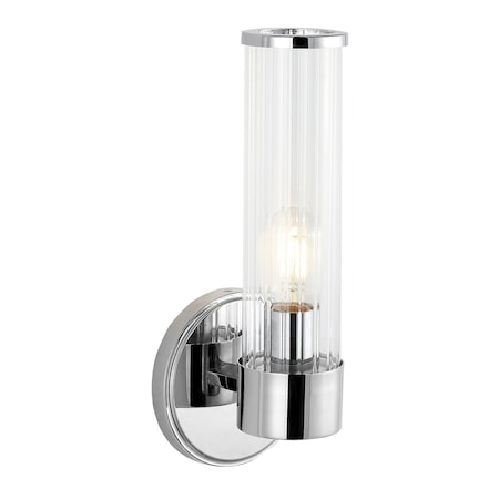 Jonathan Y Cecil 6" 1-Light Tall Cylinder Iron/Striped Glass Modern Mid-Century LED Vanity, Chrome JYL3537A