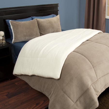 Lavish Home Full/Queen Comforter Set 3-Piece Sherpa and Fleece Bedspread with Pillow Shams, Taupe 66-401-FQ-T