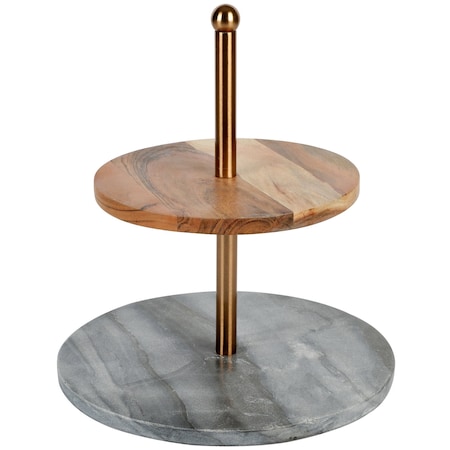Laurie Gates California Designs Grey Marble and Acacia Wood 2 Tier Server 124646.01