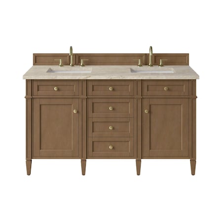 James Martin Vanities Brittany 60" Double Vanity, Pecan w/ 3 CM Tajnar Eclos Top 655-V60D-PCN-3TJR