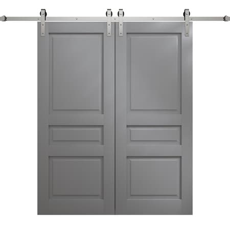 Sartodoors Modern Double Barn Door 60 x 84 inches, Ego 5012 Painted Grey Oak, 13FT Silver Rail Track Set, So EGO5012DB-S-SEK-6084