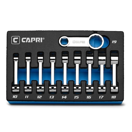 Capri Tools 3/8 in. Drive Torque Adapter Set, 12-Point Box End, 10 to 19 mm, Metric, 10-Piece with Mechanic's Tray CP31510-10MT