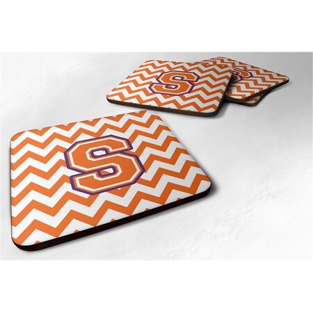 Carolines Treasures Letter S Chevron Orange and Regalia Foam Coaster, Set of 4 CJ1062-SFC
