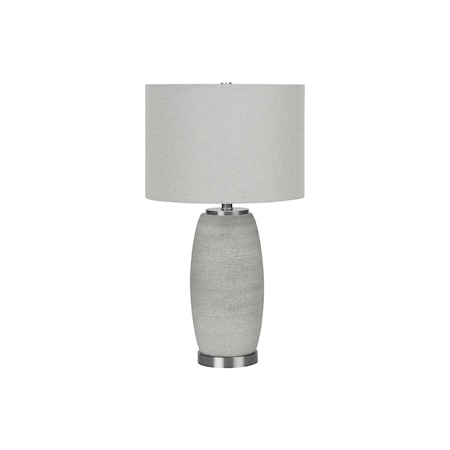 Homeroots 25" Gray and Silver Ceramic Cylinder Table Lamp With Gray Drum Shade 545849