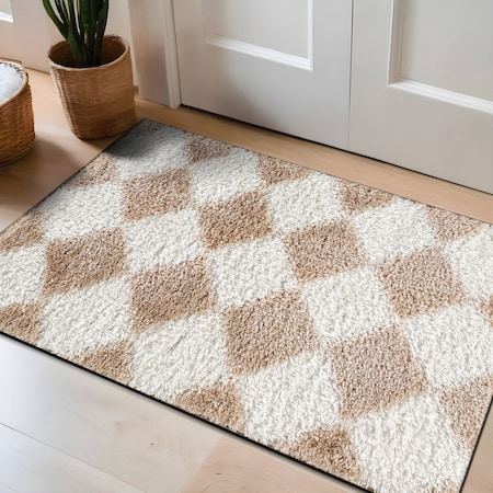 World Rug Gallery Diamond Shag Area Rug 2 ft x 3 ft Beige WR123BEIGE2X3