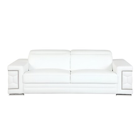 Homeroots 89" White Italian Leather Sofa With Silver Legs 329593
