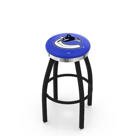 Holland Bar Stool Co 30" Blk Wrinkle Vancouver Canucks Swivel Bar Stool, Chrome Ring L8B2C30VanCan