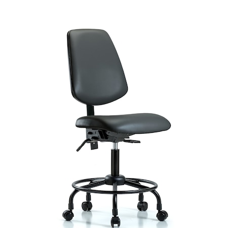 Blue Ridge Ergonomics Vinyl Chair, Desk, Round Tube Base, Med Back, Tilt, Casters, Carbon BR-VDHCH-MB-RT-T1-A0-RC-8823