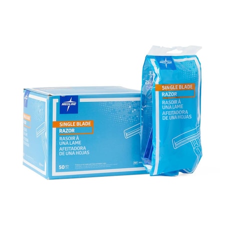 Medline Disposable Facial Razors with Single Blade, Blue, 50PK BRN1332Z