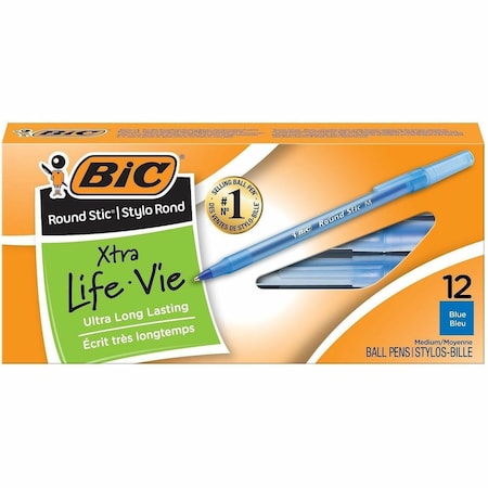 Bic Round Stic Ballpoint Pens, Medium Point, Blue, Pack of 12 GSM11BE