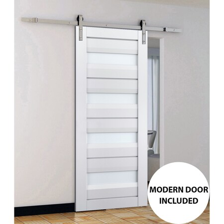 Sartodoors Sturdy Barn Door Frosted Glass White 36x80 Solid Core Modern Interior VEREGIO7455BD-S-WS-36