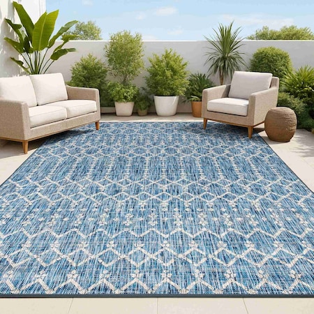 Jonathan Y Ourika Moroccan Geometric Textured Weave Navy/Light Gray 4 ft. x 6 ft. Indoor/Outdoor Area Rug SMB108B-4