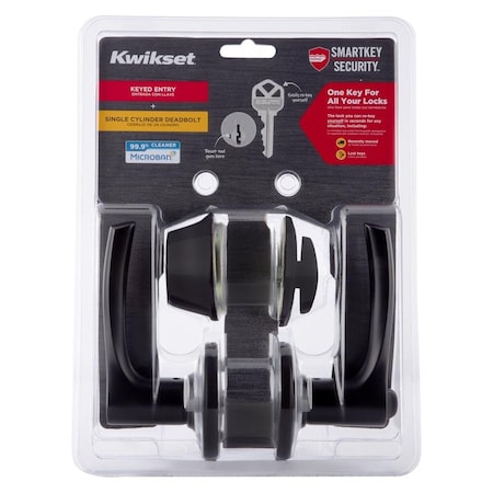 Kwikset Matte Black Lever and Single Cylinder Deadbolt KW1 1-3/4 in. 96900-451
