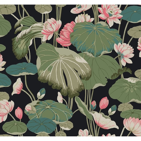 York Wallcoverings Lotus Pond Black and Pink Wallpaper GO8292