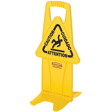 Rubbermaid Commercial Floor Safety Sign, Caution, Eng/Sp/Fr, 25 in H, 13 in W, Polypropylene, Rectangle, FG9S0900YEL FG9S0900YEL