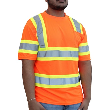 Glow Shield Class 3, 2"W Two Tone Silver Retro Reflective Stripes, Upper Chest Pocket, Orange 2XL HW103FO 2XL