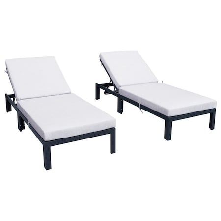 Leisuremod Chelsea Modern Outdoor Chaise Lounge Chair With Light Grey Cushions CLBL-77LGR2