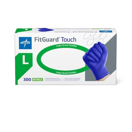 Medline FitGuard Touch Powder-Free Nitrile Exam Gloves, Size L, 300PK FG3003H