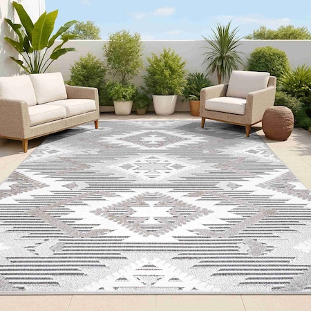 Jonathan Y Sumak High-Low Pile Neutral Diamond Kilim Gray/White/Black 8 ft. x 10 ft. Indoor/Outdoor Area Rug SBH107B-8